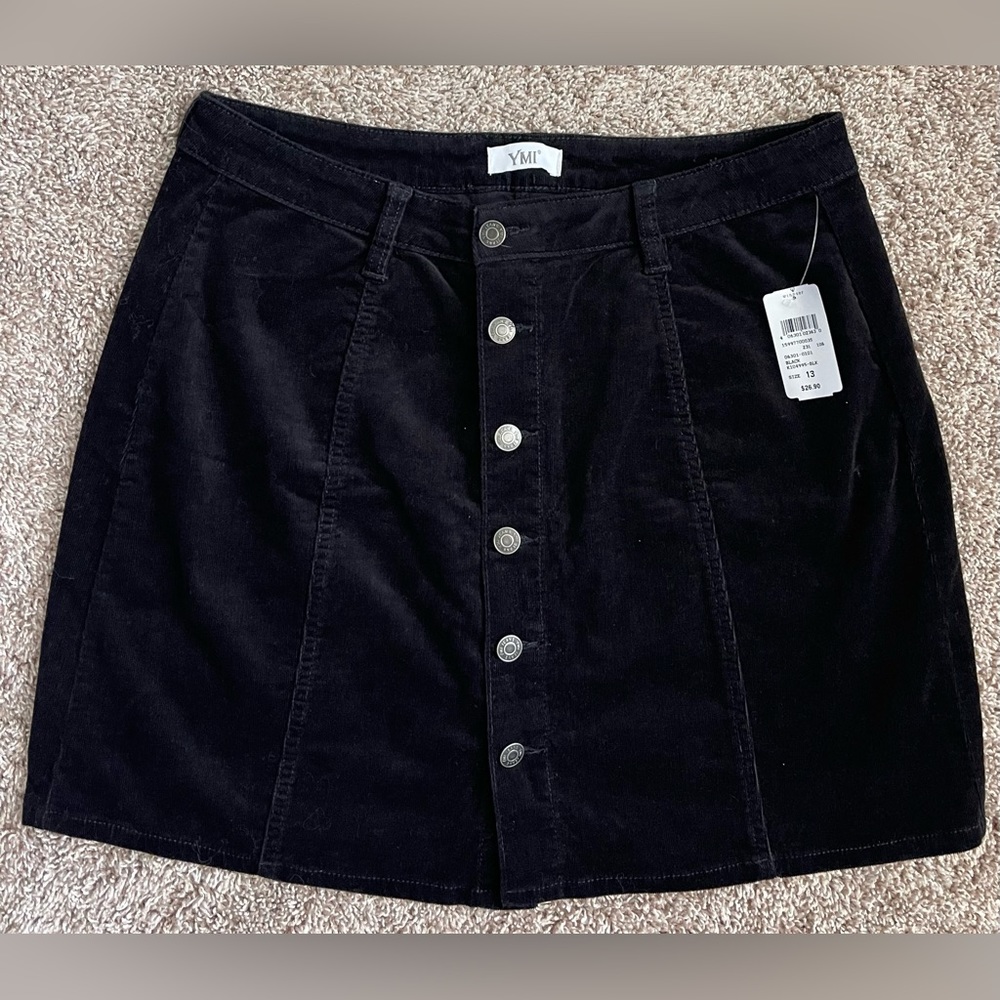 Windsor Black Button Up Corduroy-Like Skirt. Brand New with Tags.
